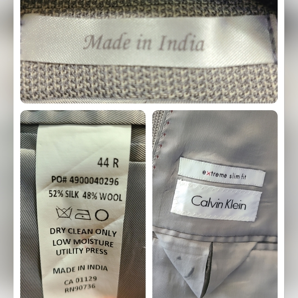 Calvin Klein Mens Slim Fit Two Button Blazer‎ Jacket, SILK WOOL BLEND Gray - Picture 3 of 11